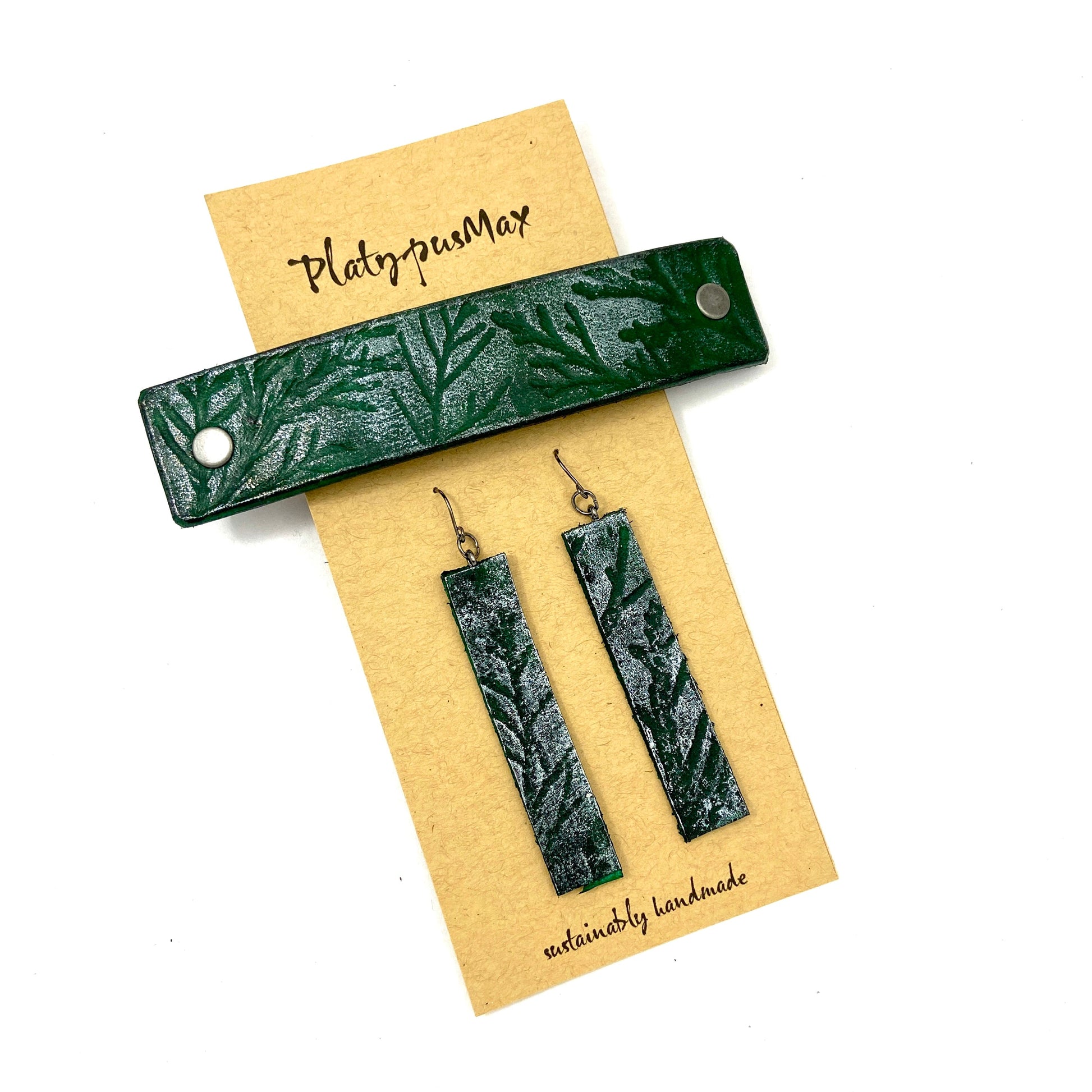 Green & Juniper Branches Barrette and Earring Gift Set-0