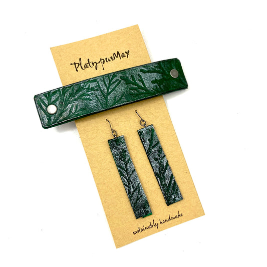 Green & Juniper Branches Barrette and Earring Gift Set-0